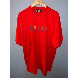 Vintage 90s‎ Made in USA San Francisco Cable Car Embroidered Red T-Shirt Large